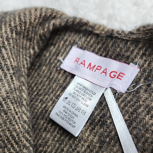 Striped Tan and Gray Poncho with Toggle Closure And Fringe - Picture 5 of 9